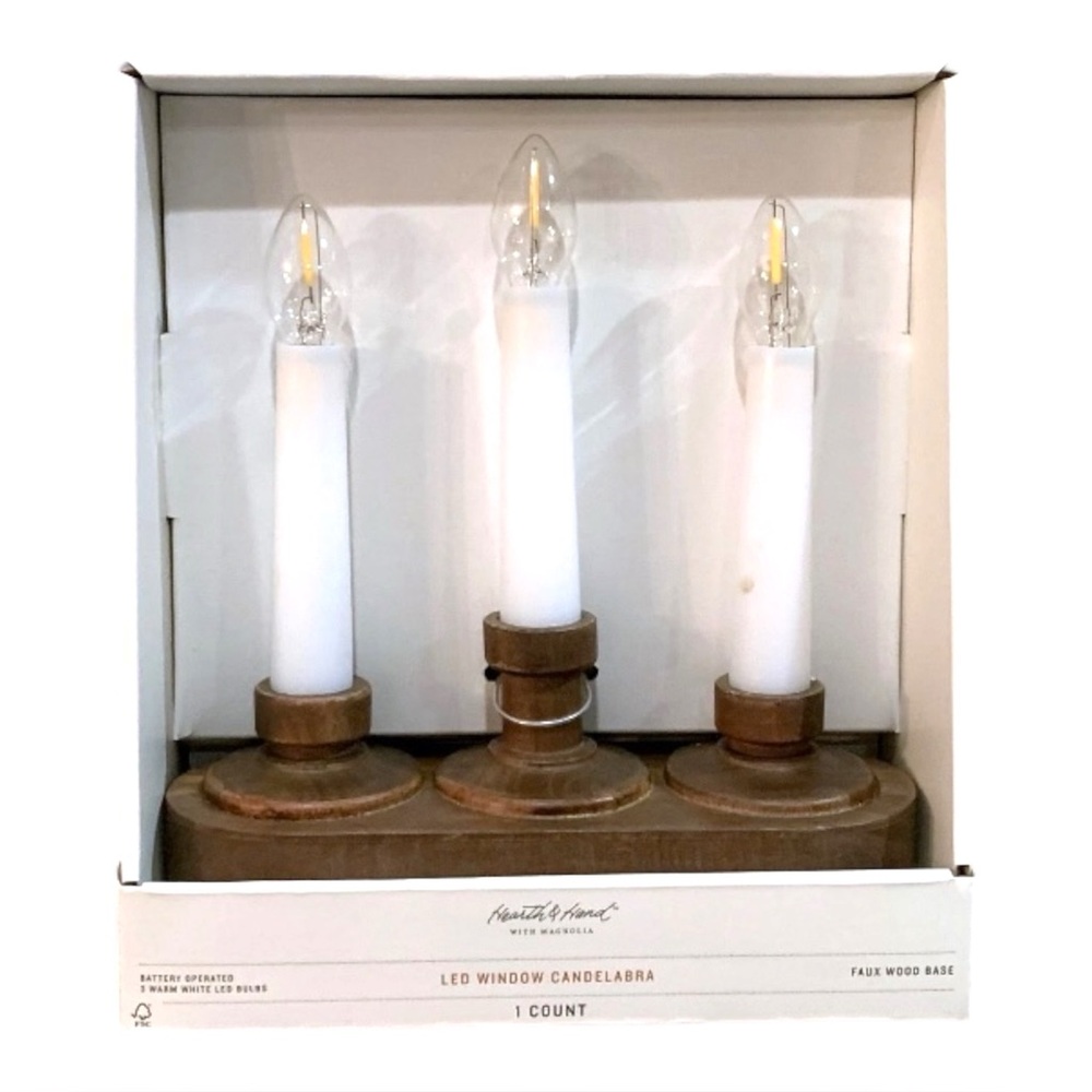 Hearth & and Hand with Magnolia Wooden Look LED Window Candelabra Christmas NEW